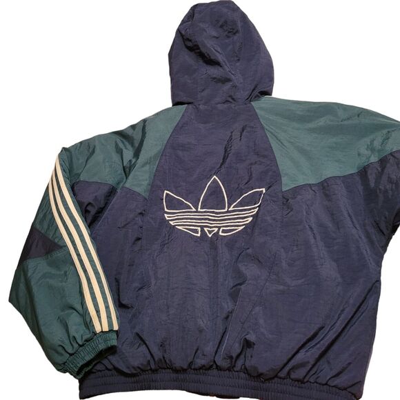 ADIDAS Bomber Jacket Green Blue Rain Proof Quilted Lining Elastic Cuff Band - Picture 2 of 9